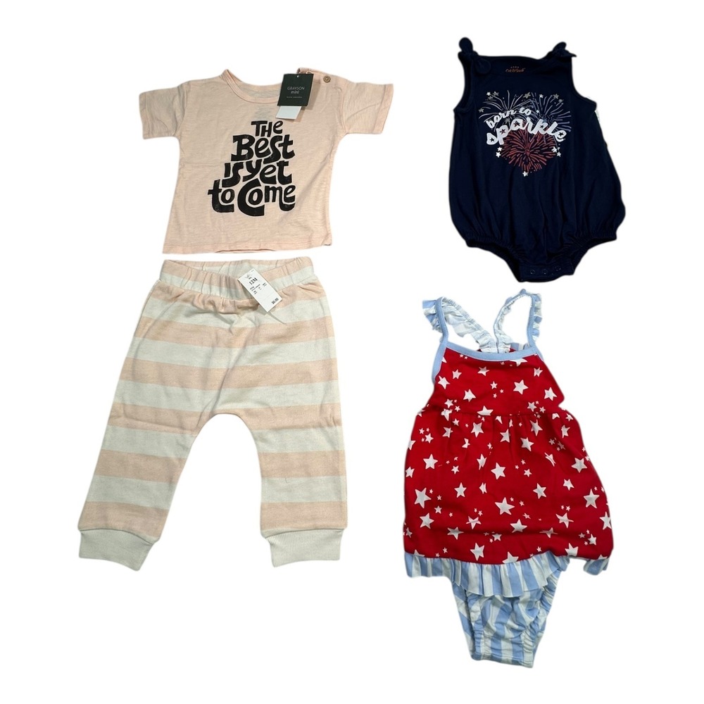 Cat & Jack Grayson Mini 12M Baby Girls 4pc Patriotic Outfit Set NWT